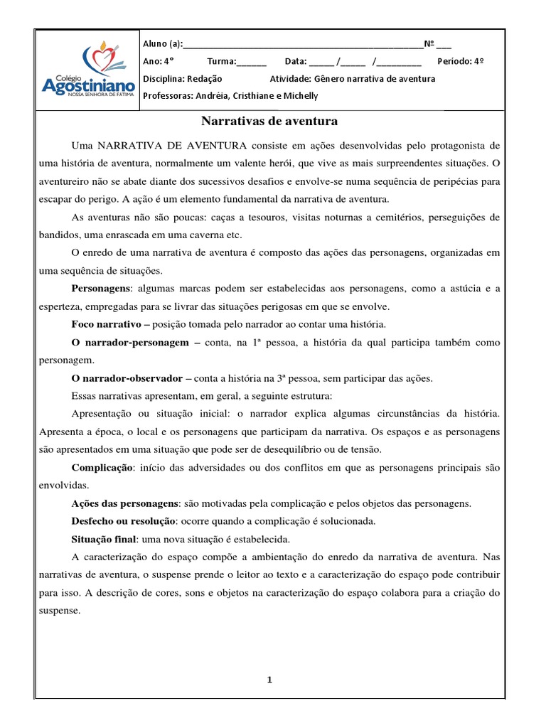 Narrativa de Aventura para 4º Ano | PDF | Aventura | Cães