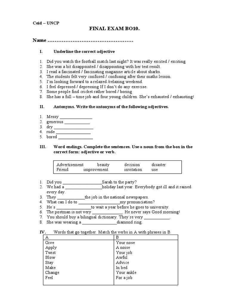 Final exam bo10 name ceid uncp pdf adjective verb
