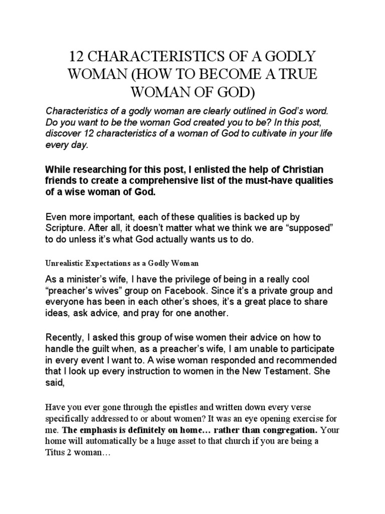 12 Characteristics of A Godly Woman | PDF | Humility | Jesus