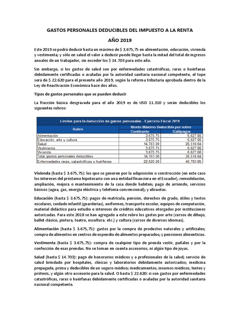 Deducciones Personales 2019: Topes y Gastos | PDF | Impuesto sobre la ...