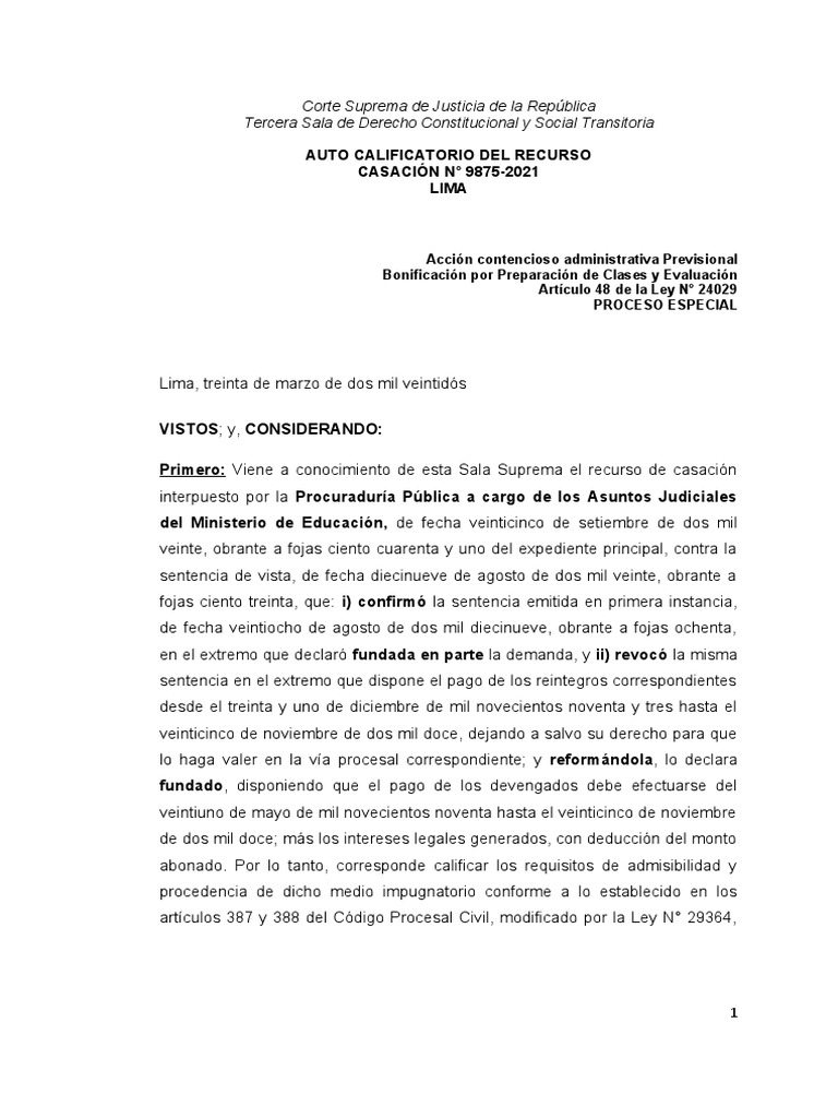 Casación N° 9875-2021: Improcedencia del Recurso | PDF | Sentencia (ley ...
