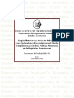 Reglas Monetarias Metas de Inflación y Sus Aplicaciones Potenciales en El Diseño e Implementación de La Política Monetaria en La República Dominicana