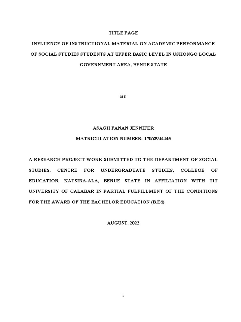 Influence of Instructional Materials on Social Studies Performance