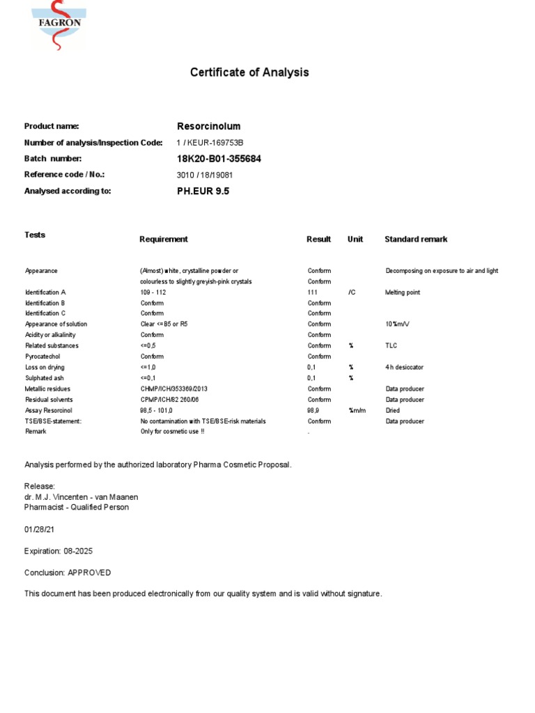 COA ResorcinolDikonversi PDF Chemistry Physical Sciences