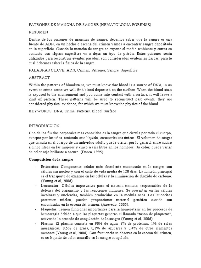 Patrones de Mancha de Sangre PDF Sangre Anatomía