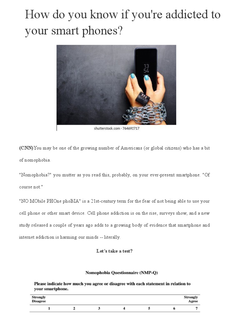 Cell Phone Addiction Quiz Printable