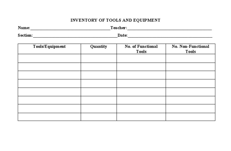 Inventory of Tools and Equipment | PDF