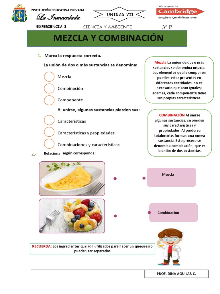 Hoja De Trabajo Con Problemas De Palabras Sobre Mezclas
