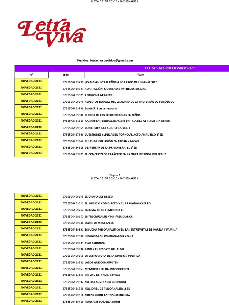 Letra Viva Precios | PDF | Psicoanálisis | Jacques Lacan