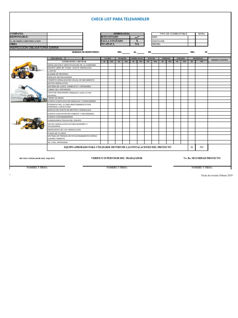 Check-Lists Telehandler 2019 | PDF | Tecnología de vehículos | Transporte