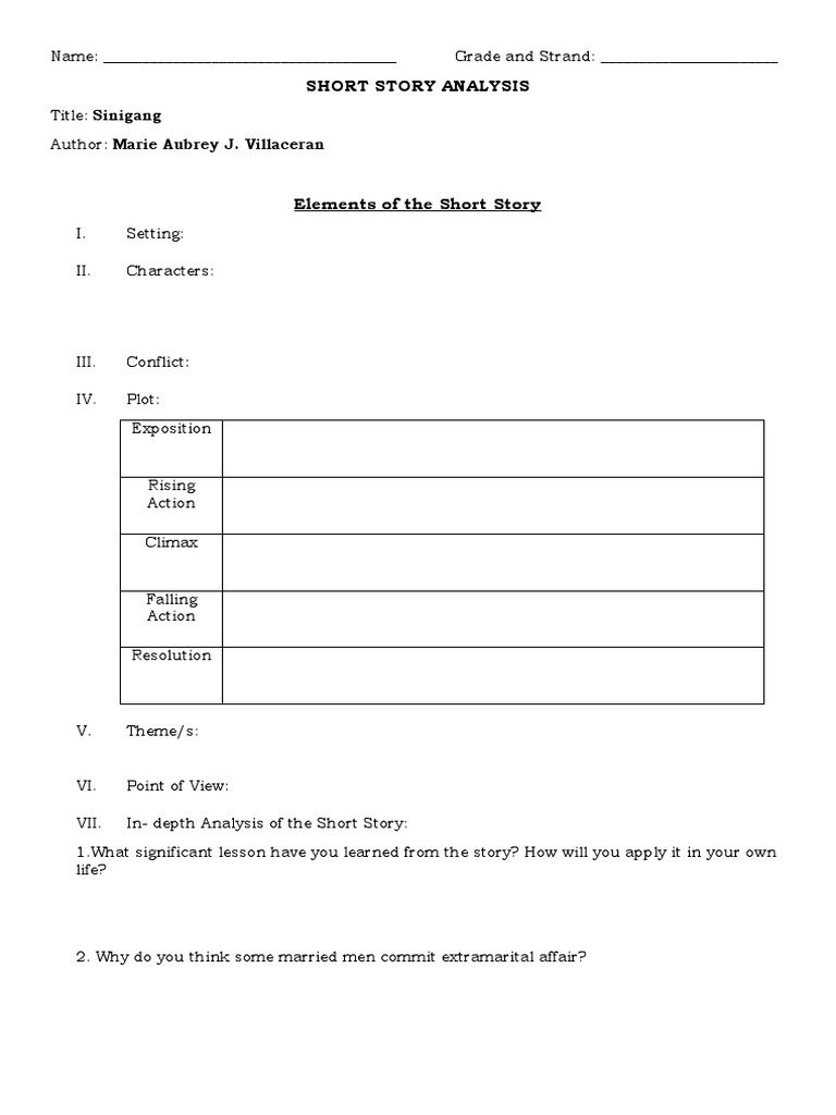 short-story-analysis-template-pdf
