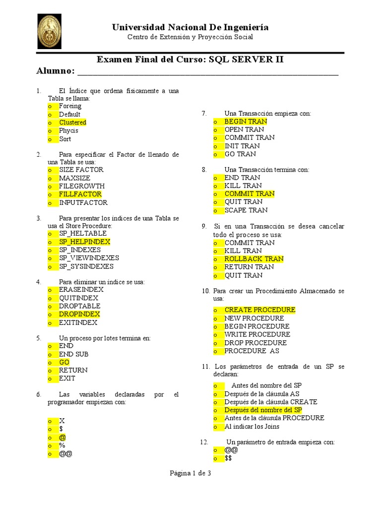 Examen Final SQL Server II - Universidad | PDF | Ingeniería de software ...