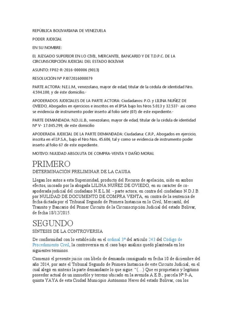 Nulidad de Compra-Venta en Venezuela | PDF | Evidencia (ley