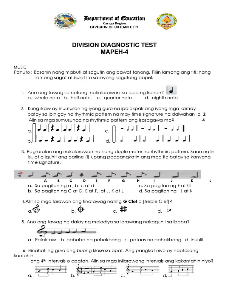 diagnostic test grade 4 mapeh