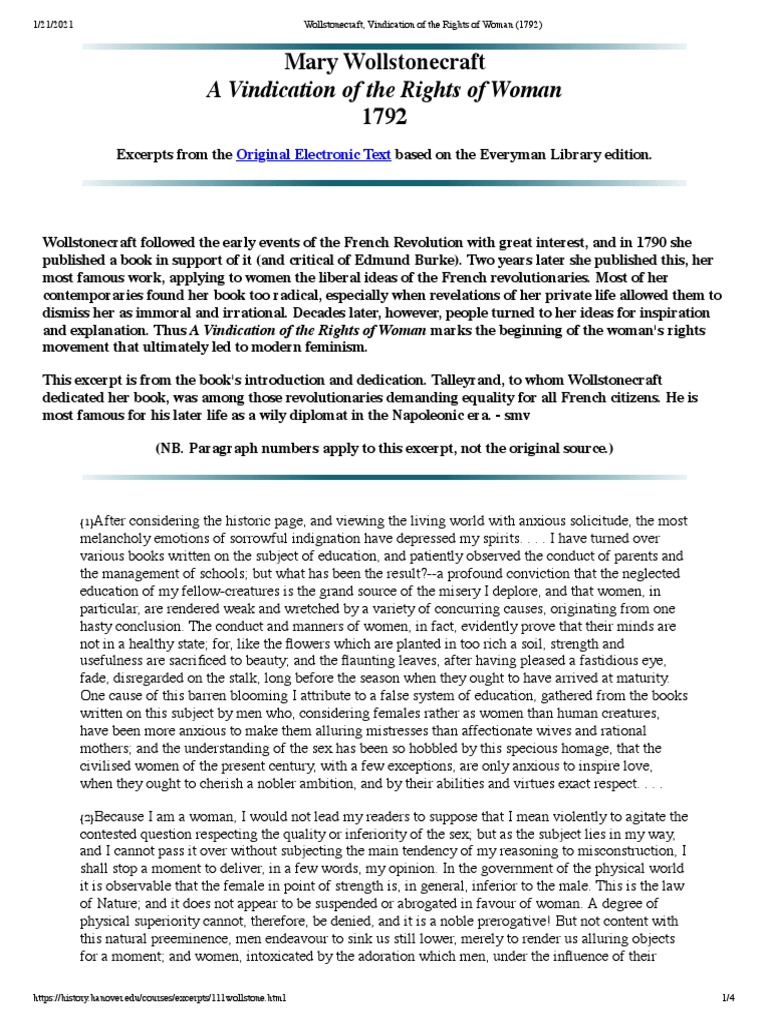 T6 Mary Wollstonecraft, "A Vindication of The Rights of Woman" 1792