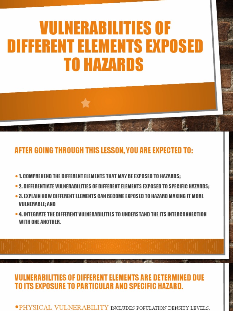 Vulnerabilities Of Different Elements Exposed To Hazards Pdf