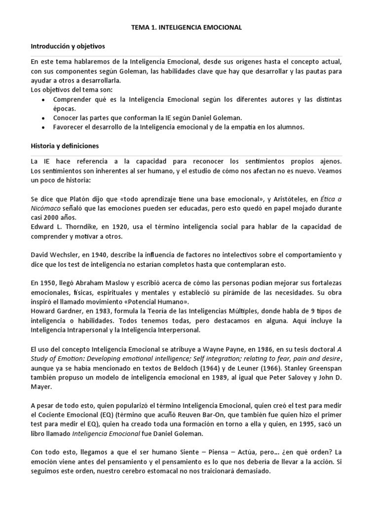Historia y componentes de la IE | PDF | Las emociones | Inteligencia