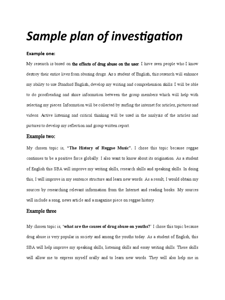 English SBA Investigation Plan Sample | PDF | Wellness