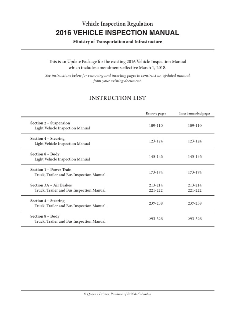 Vehicle Inspection Manual PDF Truck Steering