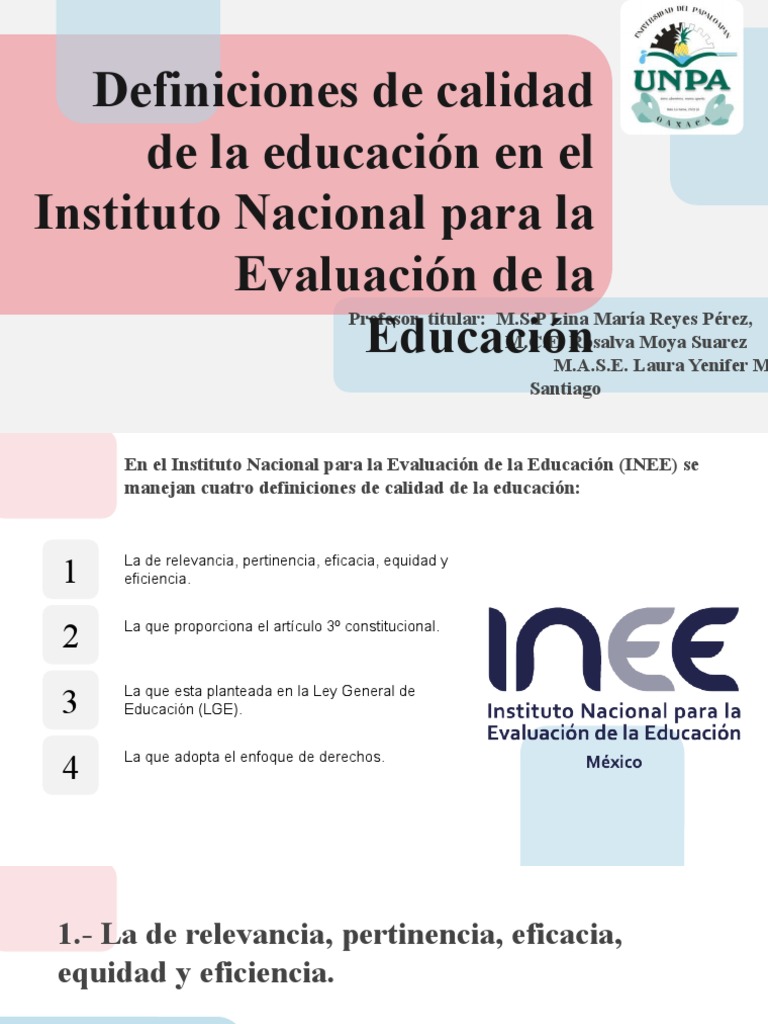 3.2 Definiciones de Calidad de La Educación en El INEE | PDF | Método ...