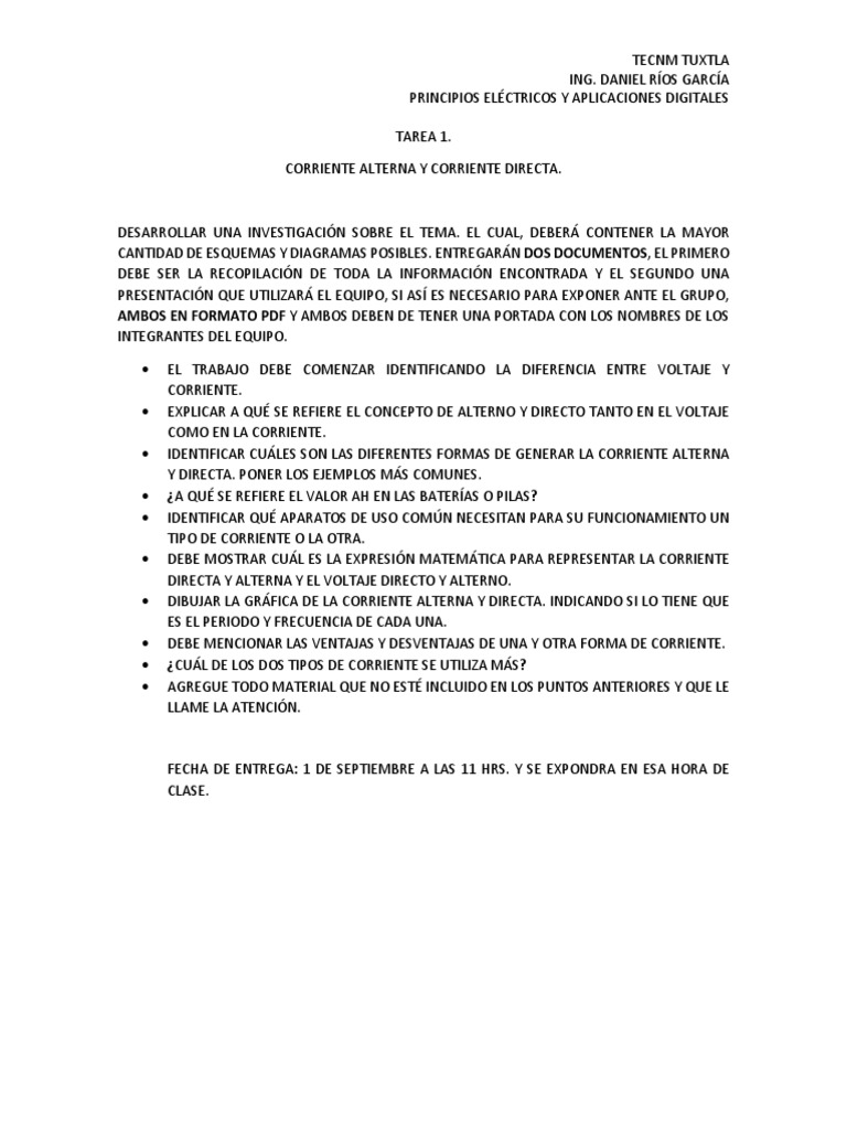 Tarea 1 Corriente Alterna y Corriente Directa S3B | PDF | Negocios ...