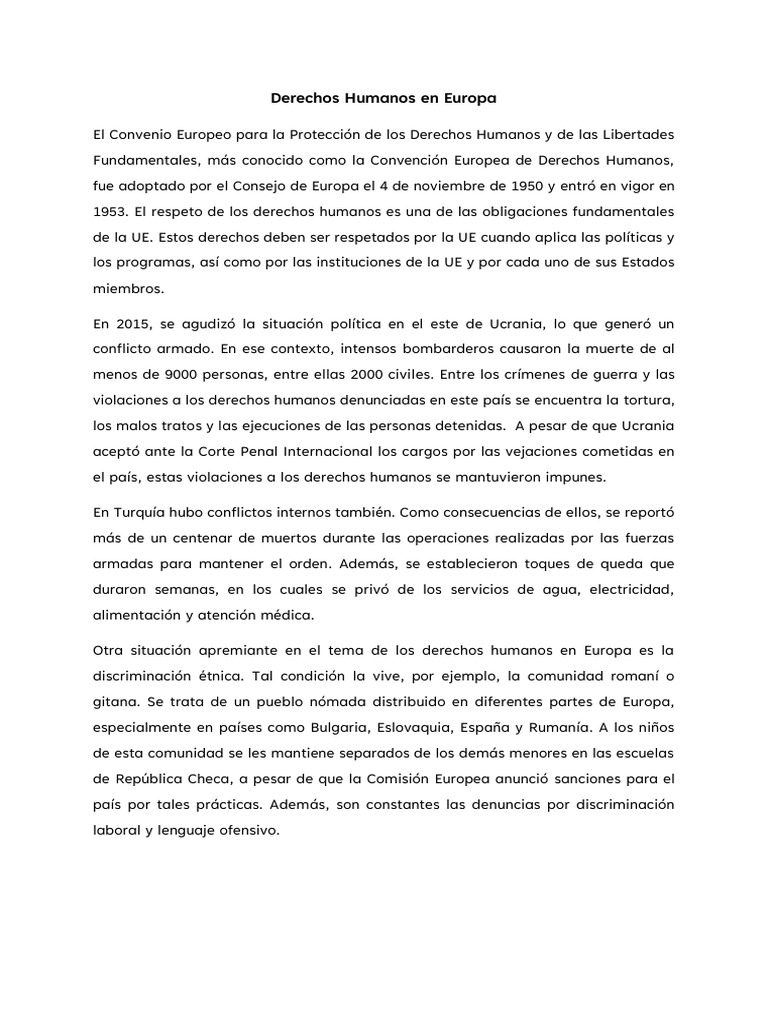 Derechos Humanos en Europa | PDF | Convenio europeo de derechos humanos ...