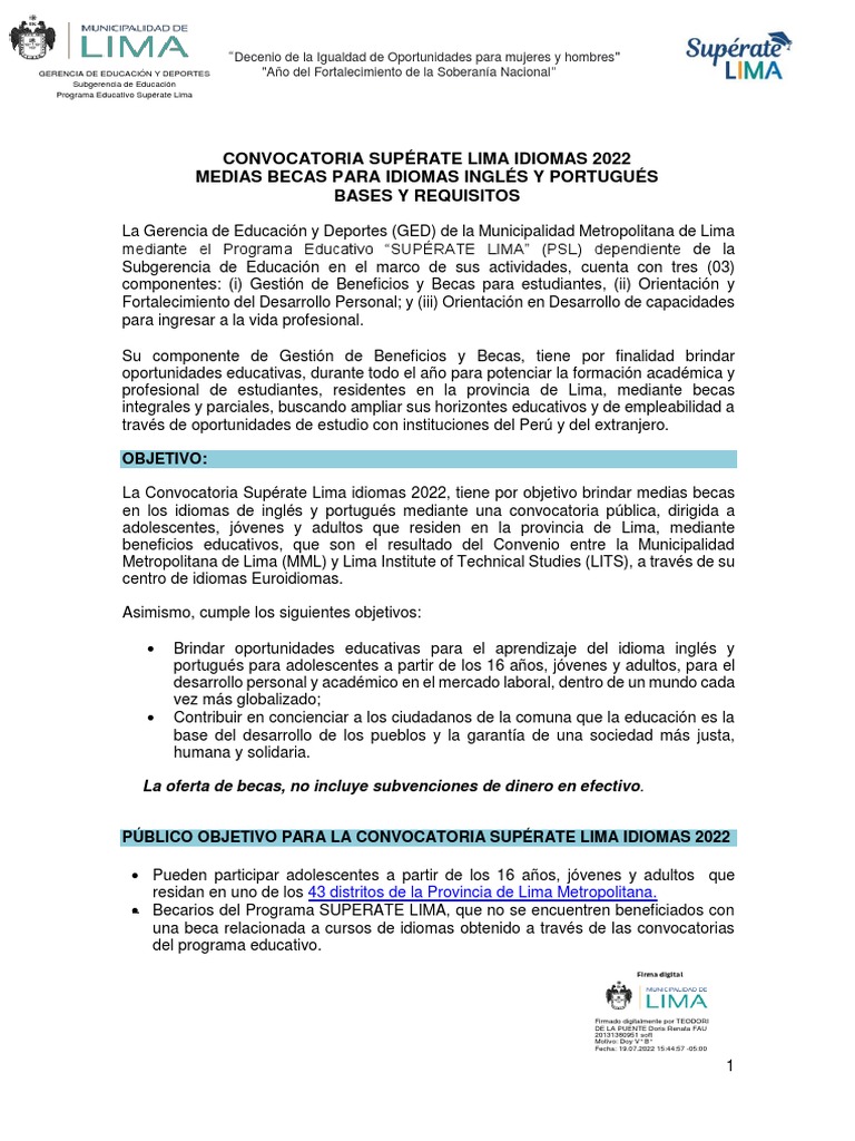 Convocatoria Becas Supérate Lima 2022 | PDF | Lima | Red mundial
