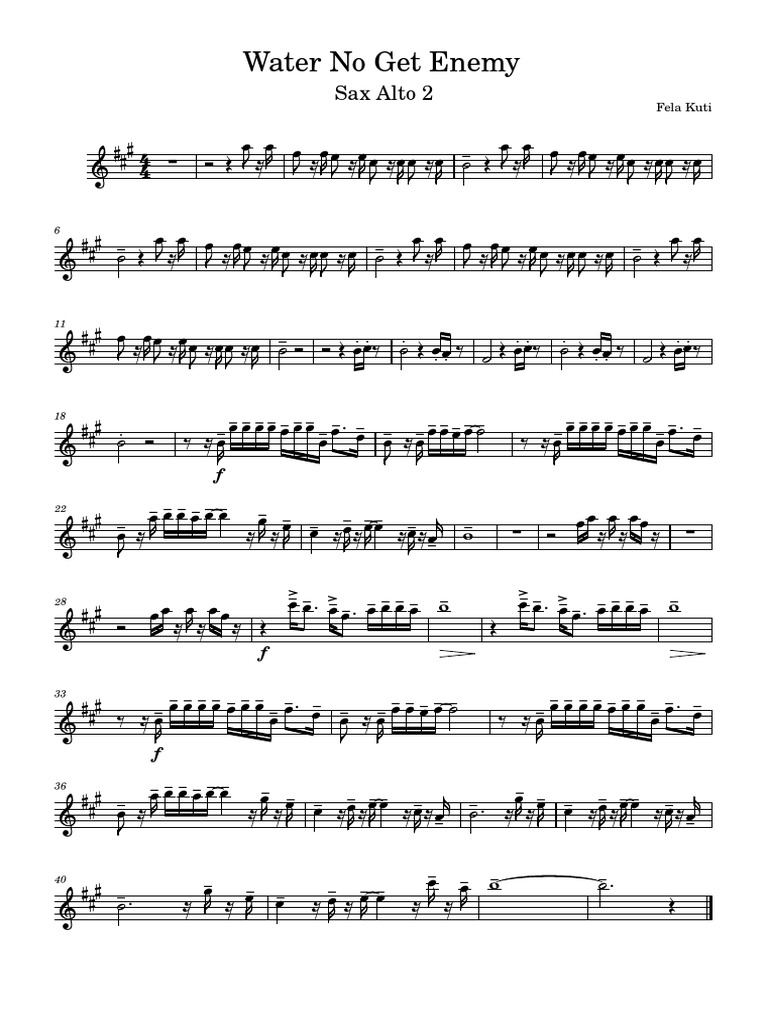 Water No Get Enemy Alto Sax PDF Saxophone Music Production