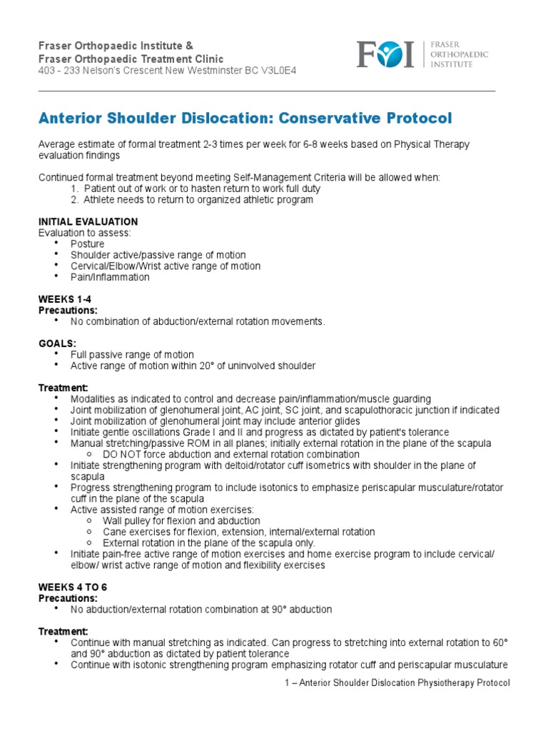 Anterior Shoulder Dislocation Rehab Protocol | PDF | Shoulder ...