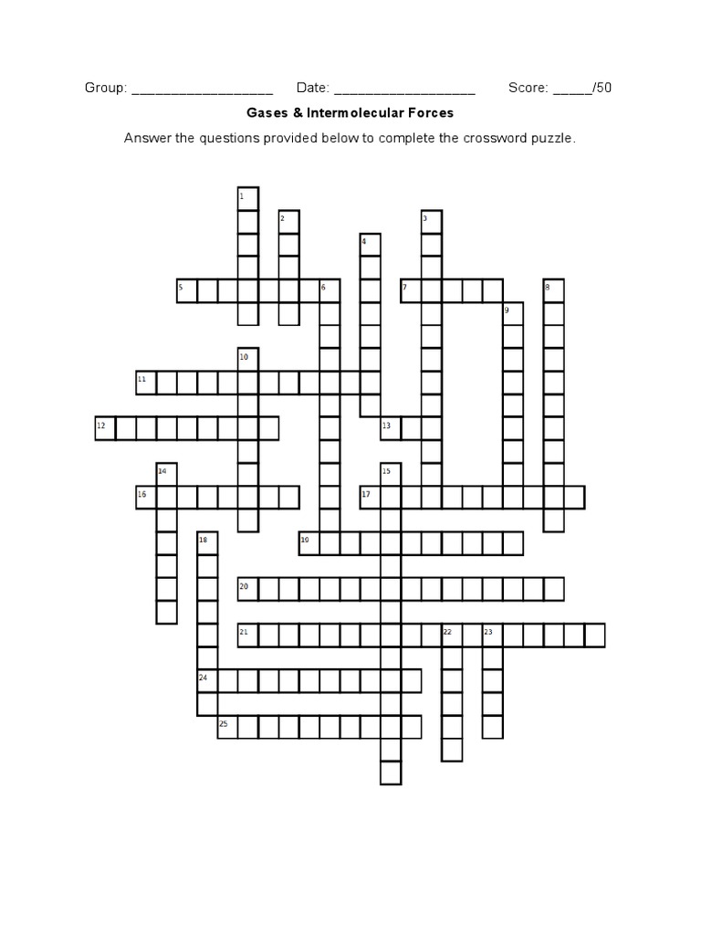Gases and Intermolecular Forces Crossword PDF Gases Liquids