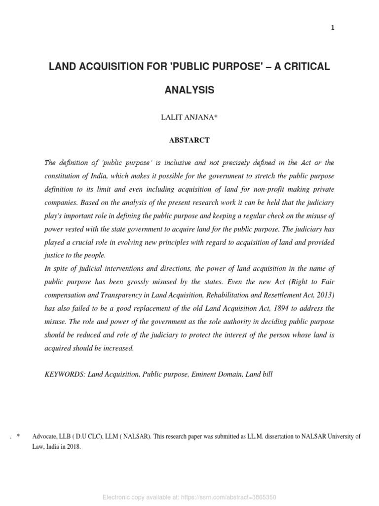Public Purpose in Land Acquisition Law | PDF | Eminent Domain | Government