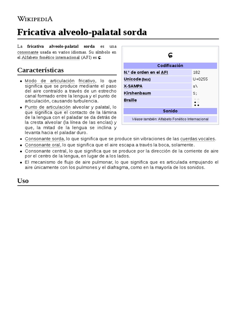 Fricativa AlveoloPalatal Sorda PDF Fonética Voz humana