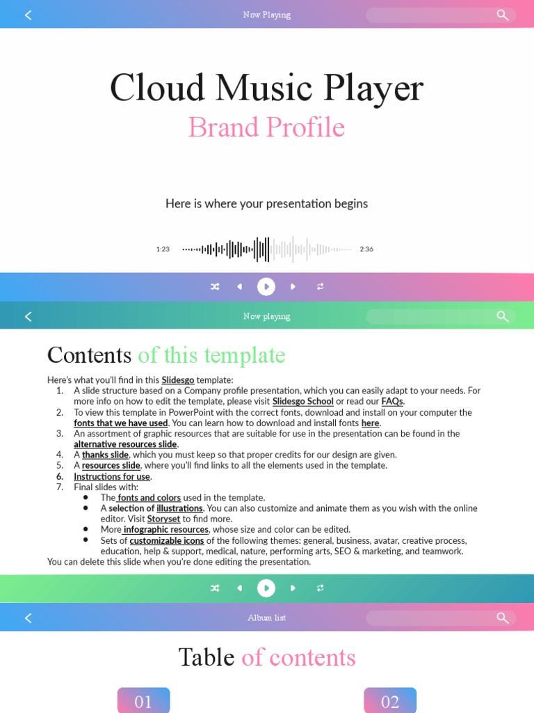 Cloud Music Player Brand Profile by Slidesgo PDF Solar System
