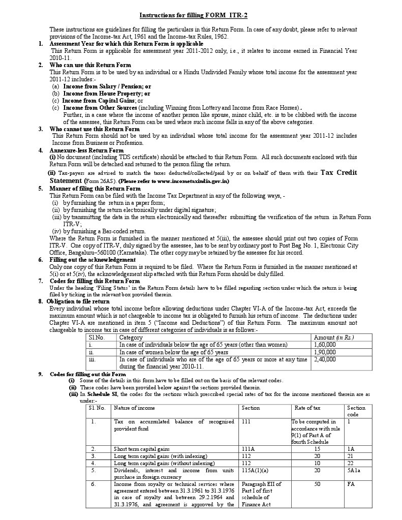ITR-2 Filing Instructions 2011-12 | PDF | Finance & Money Management