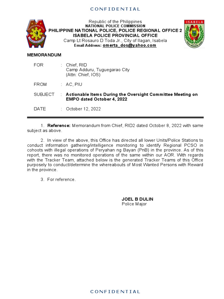 Oversight Committee Meeting Action Items | PDF
