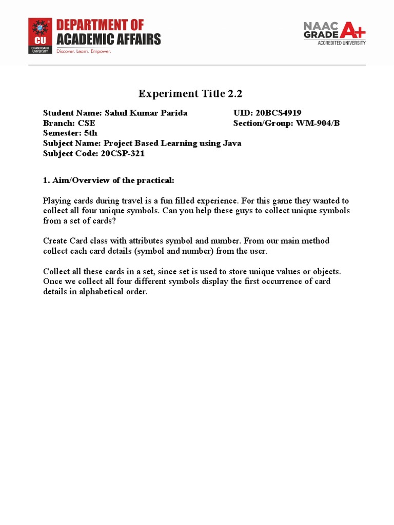 Java Card Collection Experiment Guide | PDF | Computers | Teaching ...