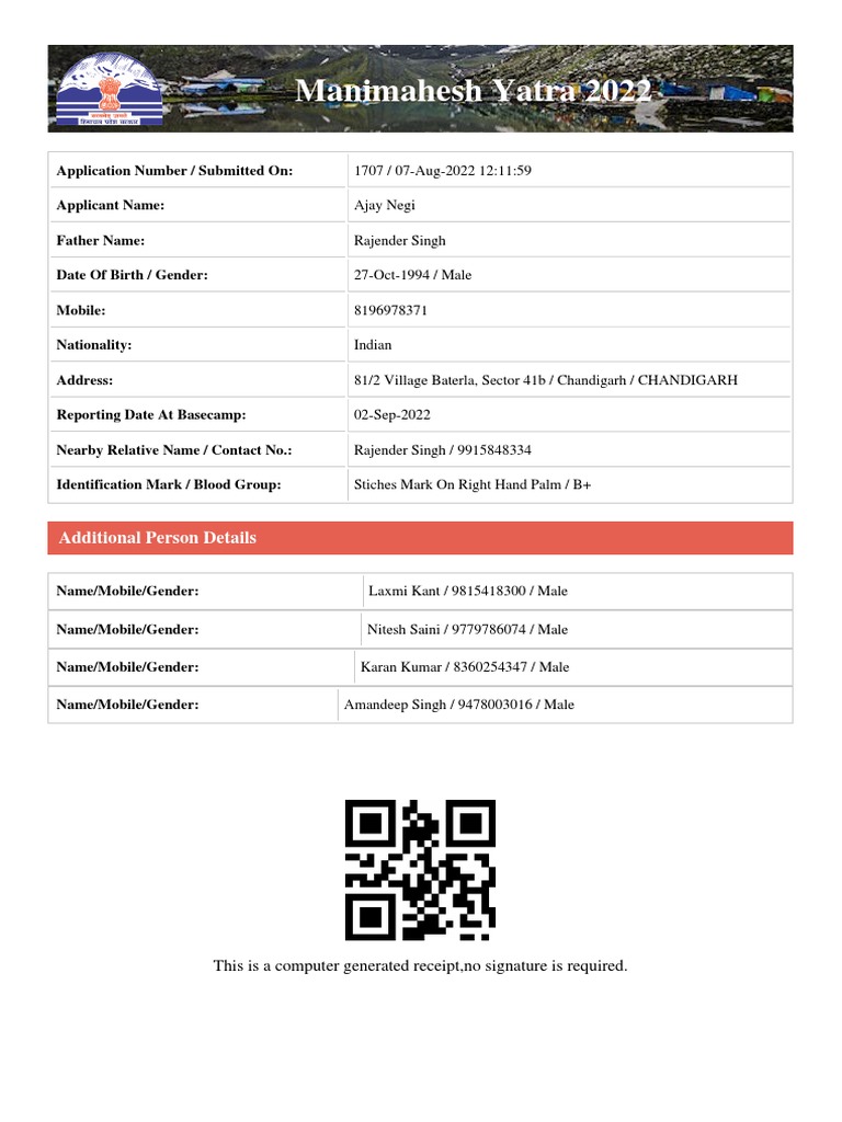 ManiMahesh Registration Slip | PDF