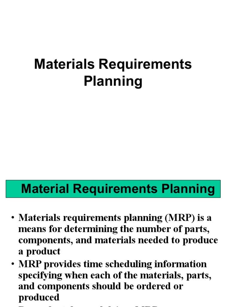 Materials Requirements Planning PDF Supply Chain Management