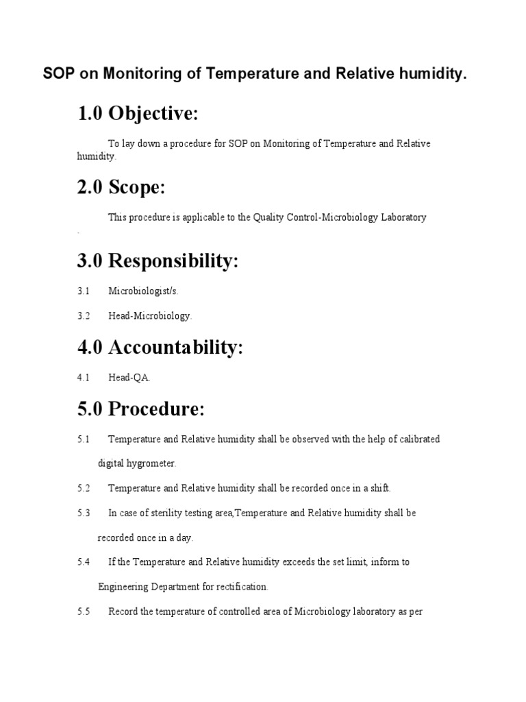 SOP On Monitoring of Temperature and Relative Humidity. PDF