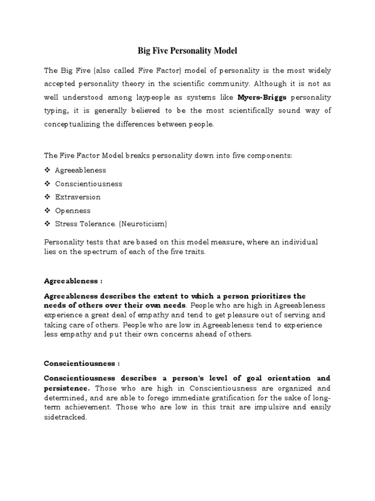 Big Five Personality Model Pdf Extraversion And Introversion