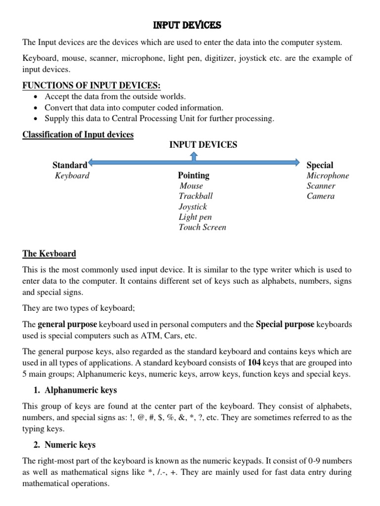 Input Devices PDF Computer Keyboard Touchscreen