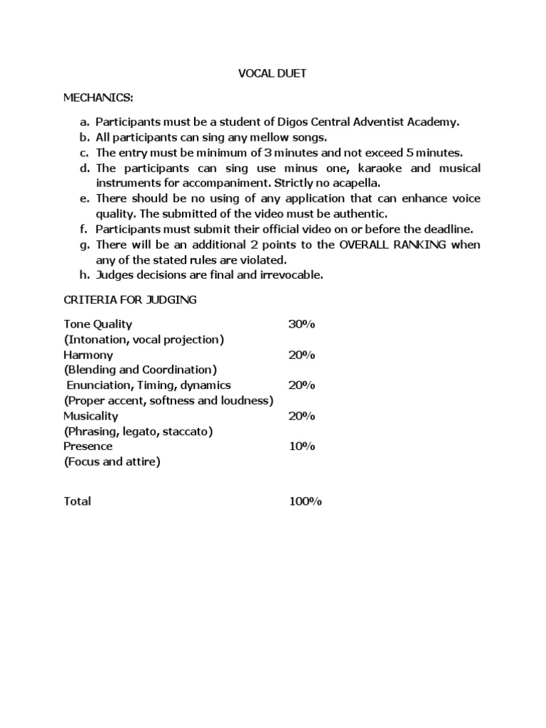 VOCAL DUET Mechanics and Criteria PDF