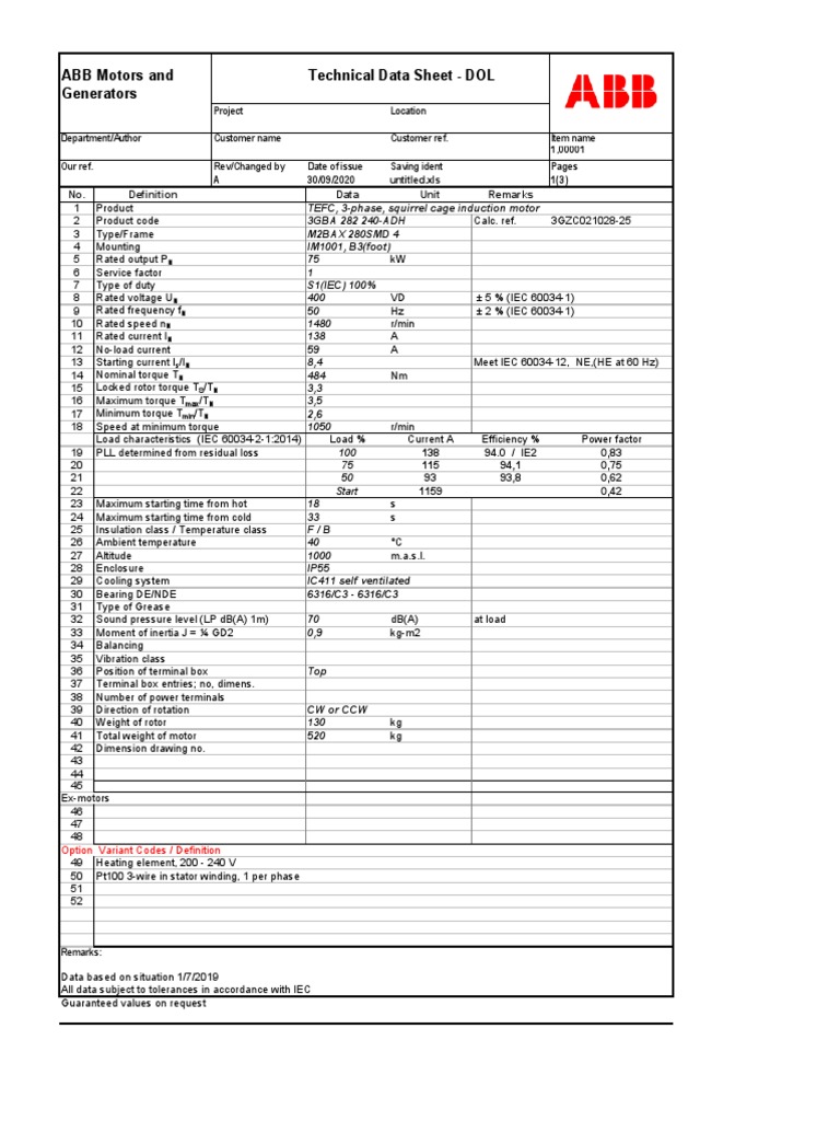 75 kW Motor Specifications and Data | PDF | Electric Motor | Electricity