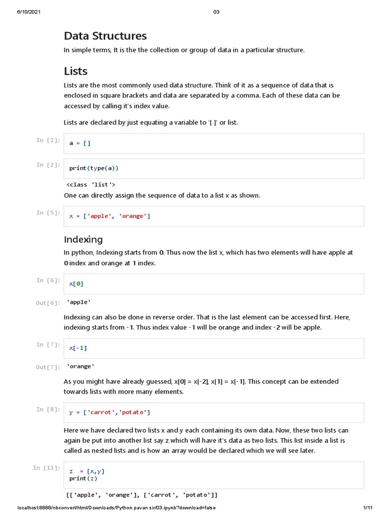 Data Structures Lists: Indexing | PDF | String (Computer Science ...