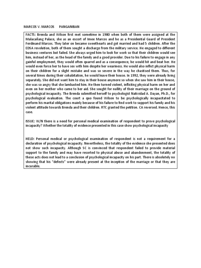 Marcos v. Marcos: Psychological Incapacity Case | PDF | Justice | Crime ...