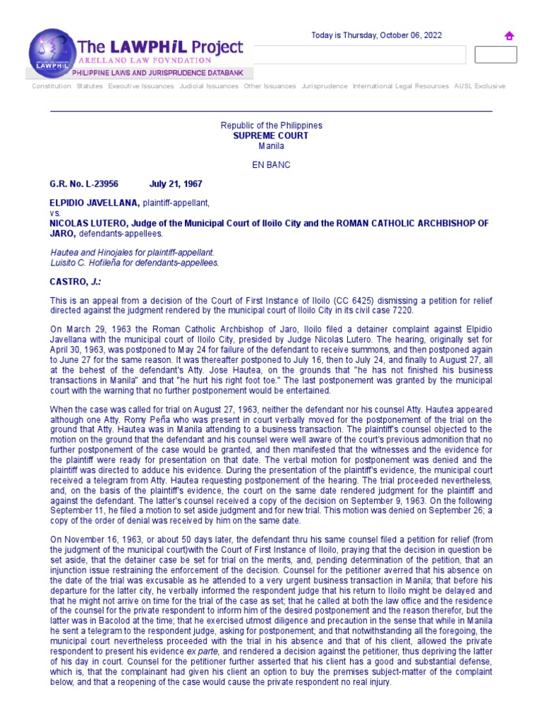 Javellana V Lutero 20 SCRA 717 PDF Judgment (Law) Appeal