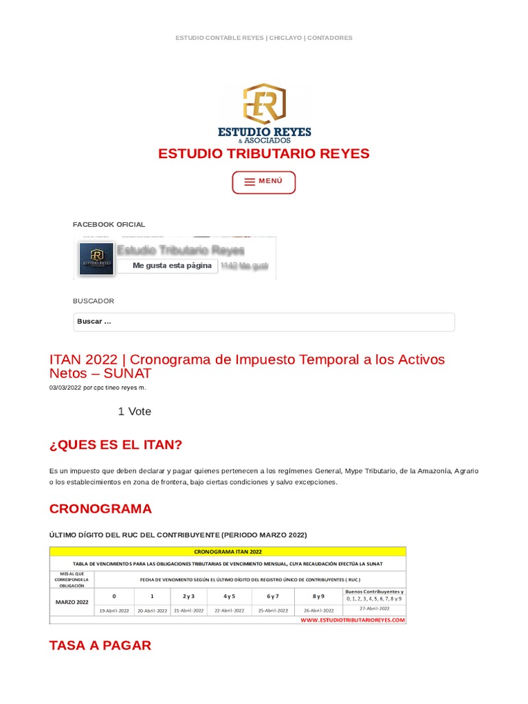 ITAN 2022 - Cronograma - SUNAT | PDF | Impuesto sobre la renta | Impuestos
