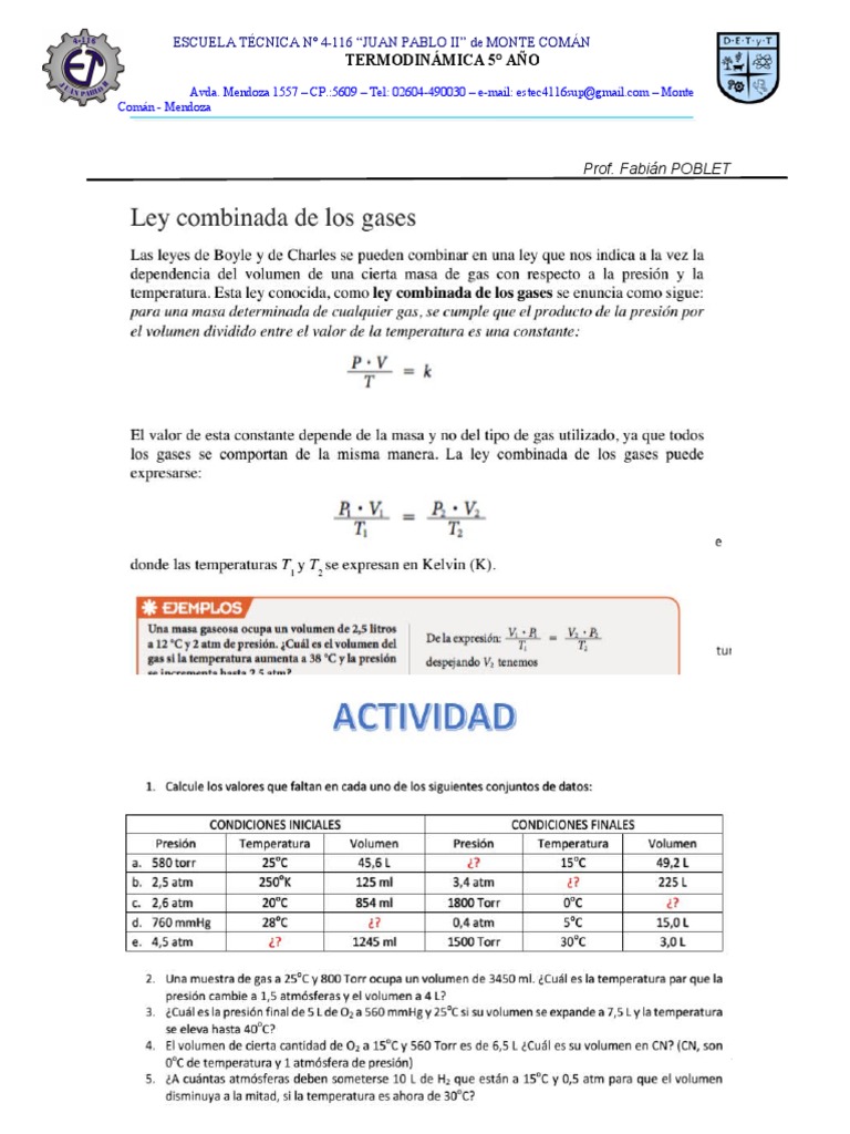 Ley de Los Gases Combinada | PDF