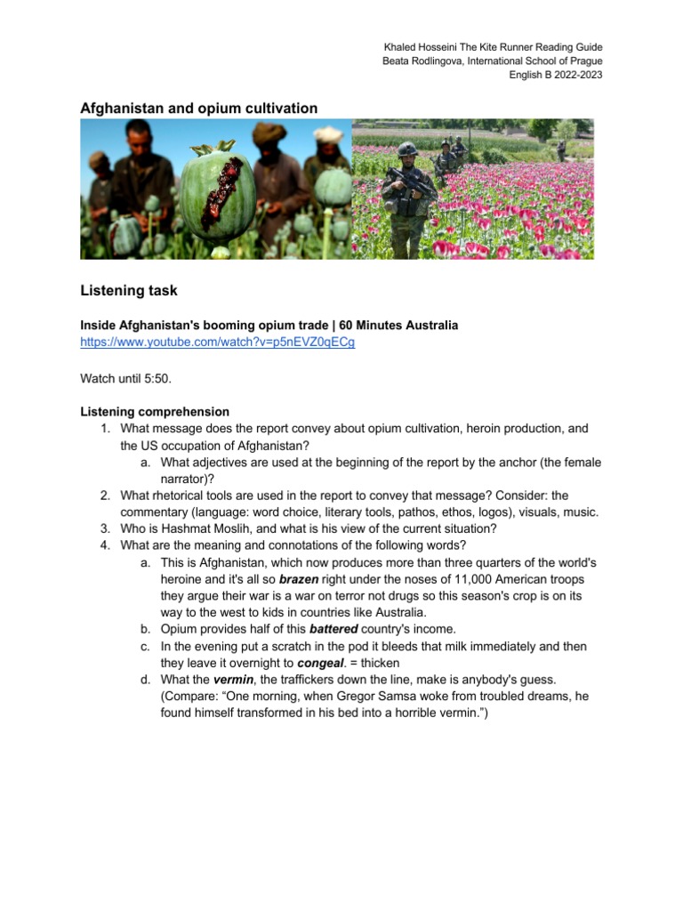 The Kite Runner Background Afghanistan and Opium Cultivation PDF