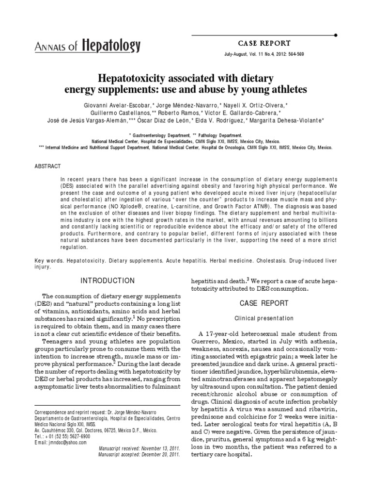 Hepatotoxicity Associated With Dietary Energy Supplements Use and Abuse by Young Athletes PDF